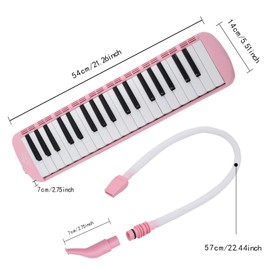 EastRock 37 Key Melodica Instrument Keyboard Soprano Piano Style with Mouthpiece Tube Sets and Carrying Bag for Beginners Adults Gift Pink