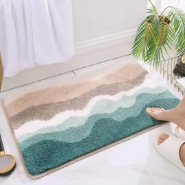 HRILO Microfiber Bathroom Rugs, Absorbent Soft Shaggy Carpet Floor Mats for Shower Tub Sink Toilet, Non-Slip Plush Carpet Floor Mats for Living Room Bedroom Kitchen 36 X 24 Inches,Green