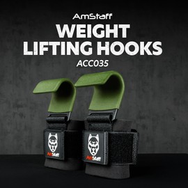AmStaff Fitness Weight Lifting Hooks (Pair) - Gym Wrist Straps with Steel Hooks for Weightlifting, Pull-Ups, Deadlifts, Strength Training, and Fitness Workouts - Adjustable Neoprene Wrist Support