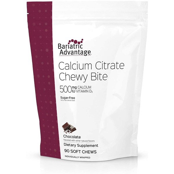 ariatric Advantage - Calcium Citrate Chewy Bites 500mg Chocolate Flavor for Bariatric Surgery Patients Including Gastric Bypass and Sleeve Gastrectomy, Sugar Free, 90ct
