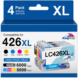 KINGWAY LC426 XL LC426XL 6000/5000 Pages Compatible with Brother LC426 XL LC426XL LC-426VAL Printer Cartridges for Brother MFC-J4340DW Cartridges for MFC-J4335DW MFC-J4535DW MFC-J4540DWXL Pack of 4