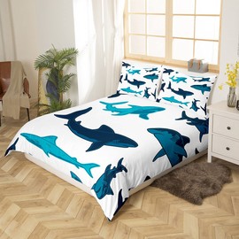 Shark Bedding & Linen Sea Creatures Duvet Cover for Boys Girls Nursery Decor Cute Sealife Single Bedspread Cover with 1 Pillowcase