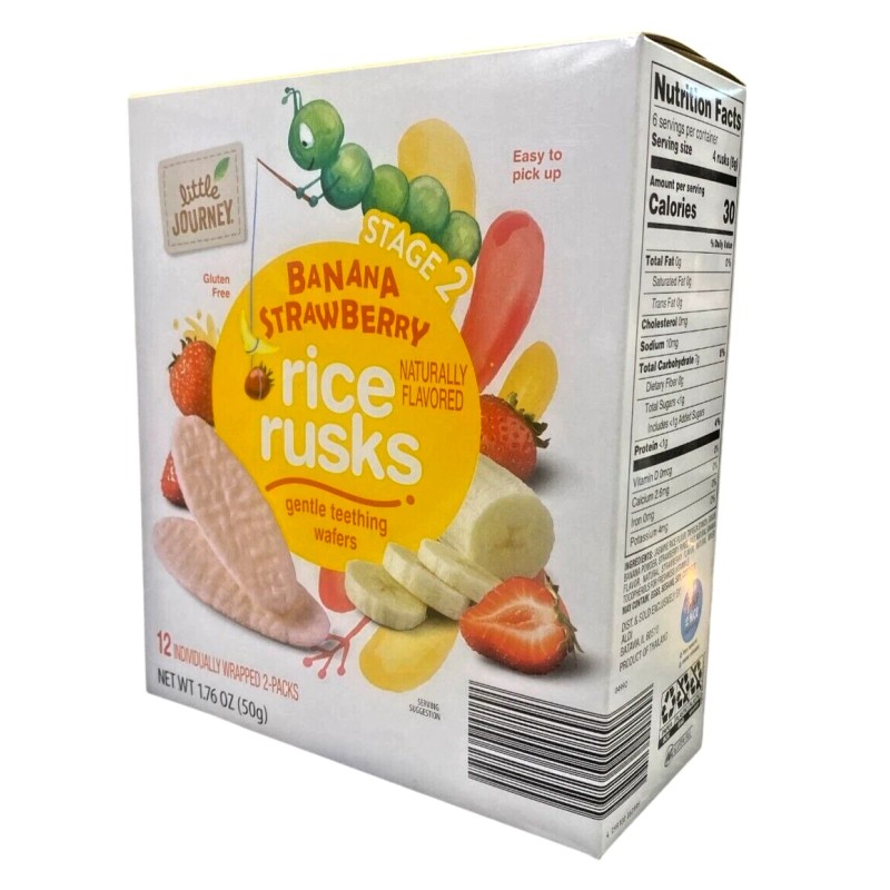 Little Banana Strawberry Rice Rusks, Gentle Teething Wafers for Babies