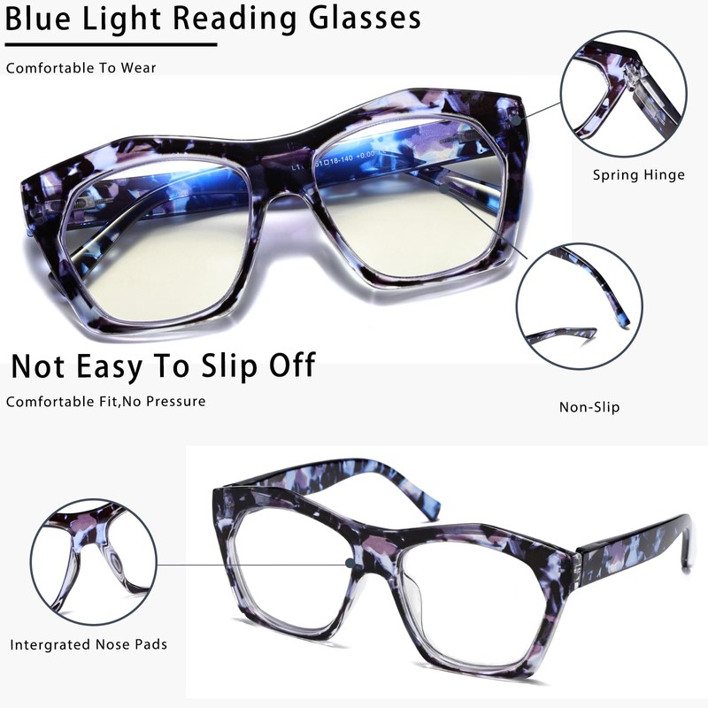 Viseng 3 Pack Oversized Frame Design Women's Reading Glasses, Blue