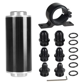 GSTP Inline Fuel Filter 6AN 8AN 10AN Adapter 100 Micron Cleanable Fuel Filter Universal 50MM Black