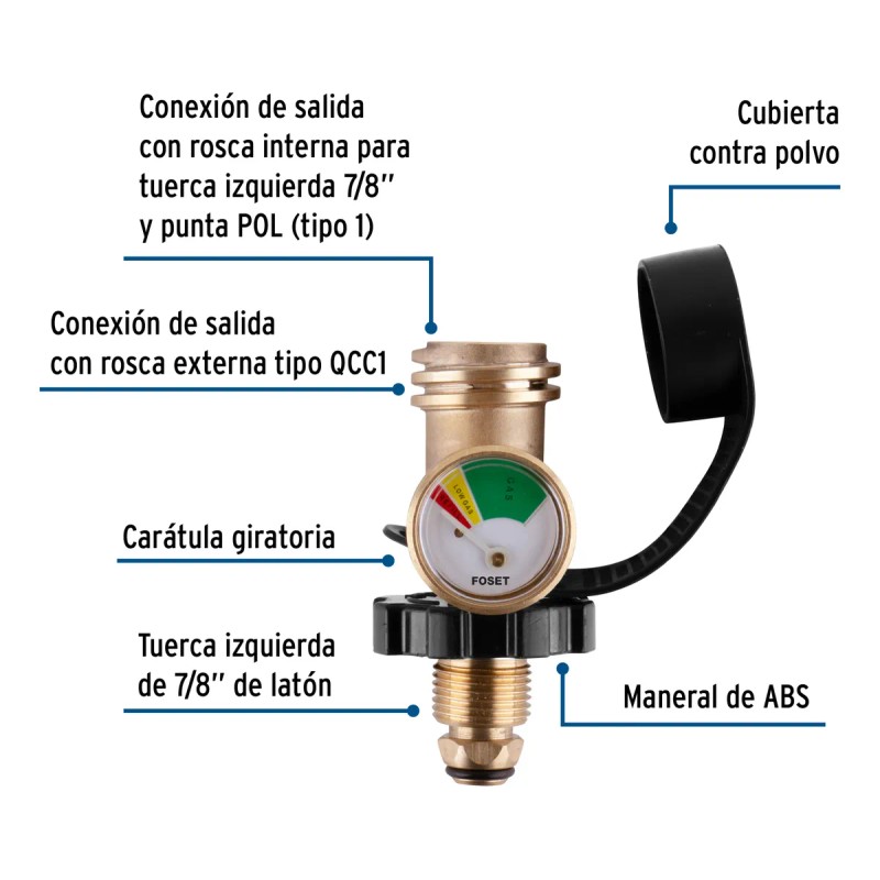 Manómetro Medidor Para Tanque De Gas Qcc1/pol Foset Mano-1g