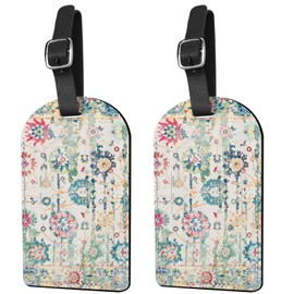 Deokke 2 Pack Luggage Tag Suitcase Tags PU Leather Identifiers Privacy Cover Luggage Tags Aesthetic Cute Travel Bag Labels for Women Girls Men (X19-Bohemia)