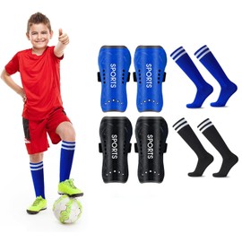 Shin Guards Soccer Kids, 2 Pair Youth Soccer Shin Guards and Soccer Socks, Breathable Football Shin Pads Boys Girls Soccer Shin Guards for Age 3-12 Kids Toddlers Children Teenagers