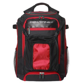 PowerNet Baseball Softball Backpack | RED | Padded Helmet Carrier | Dual Bat Sleeves | Vented Cleat Compartment | Fence Hook | Hook and Loop Batting Glove Area