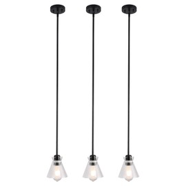 Finktonglan Black Pendant Lights Kitchen Island, Modern Kitchen Island Lights Ceiling Lighting Fixtures with Glass Adjustable Dining Room Hanging Light, E26, Pack of 3