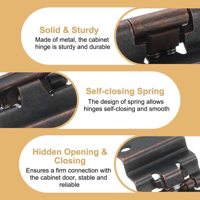 sourcing map 2 Pack Self Closing Cabinet Hinges, 3/8" Overlay