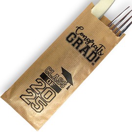 Class of 2025 Graduation Kraft Paper Silverware Bags - Perfect for Graduation Party Supplies 2025 - Grad Party Decor for Home - College - Senior - High School Graduation Decorations