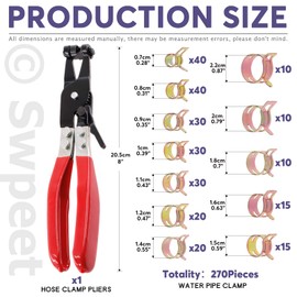 Swpeet 271Pcs 7-22mm Spring Band Hose Clamps with Swivel Flat Band Fuel Hose Clamp Plier Assortment Kit, Silicone Vacuum Hose Action Pipe Clamp Low Pressure Air Clip Clamp for Hose Clamps