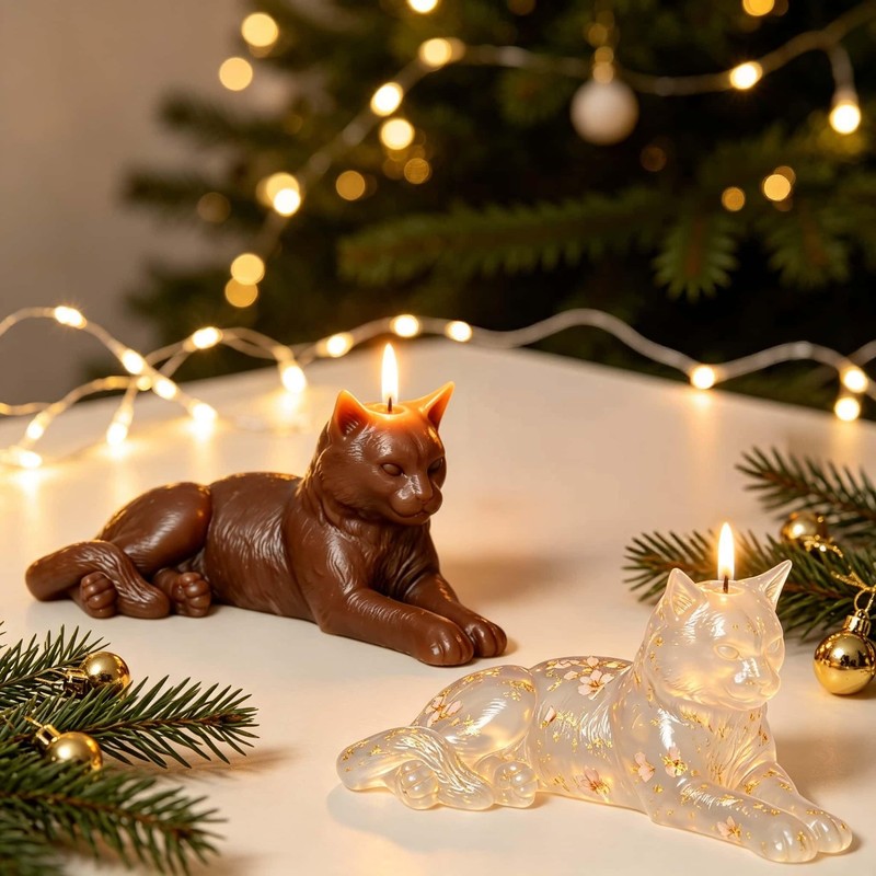 Realistic Lie Prone Cat Silicone Mold,3D Resting Kitten Figurine Mold