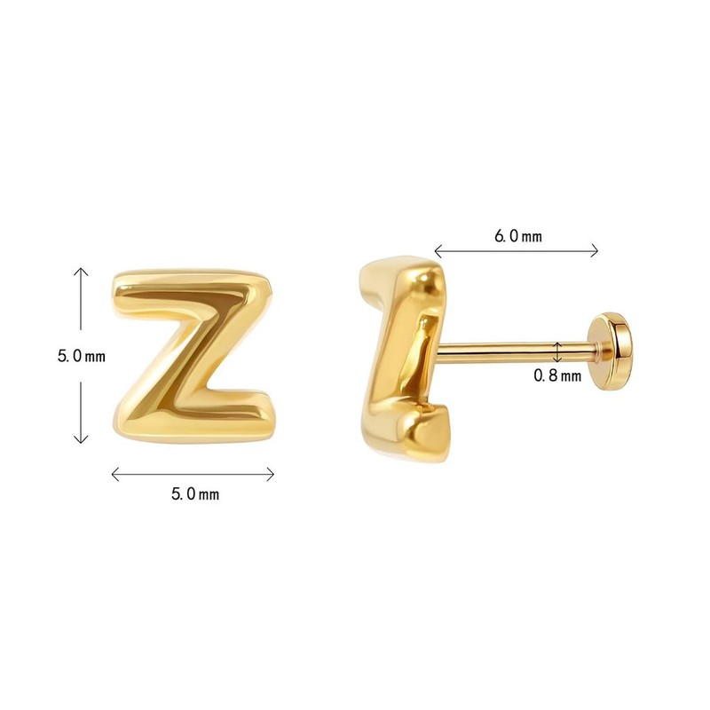 316L Surgical Steel Initial Earring Flat Back Stud Earrings for
