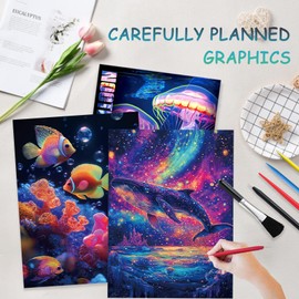 Leibster Scratch Art Book Ocean Noctilucent Rainbow Scratch Paper Adult Scratch Coloring Book for Kids Return Gifts for Birthday Party（Ocean）