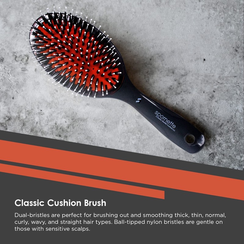 Spornette Classic Cushion Hair Brush, Boar & Ball-Tipped Nylon Bristles