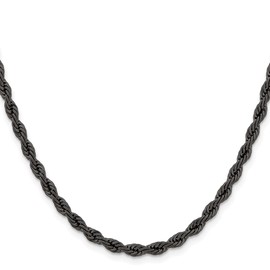 Real Stainless Steel IP Black-plated 4mm 20in Rope Chain Necklace - with Secure Lobster Lock Clasp 20"