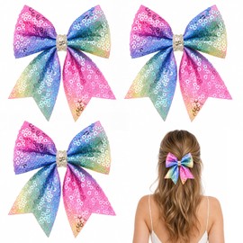 Bows for Girls Rainbow Hair Clips Pastel Fabric Metal Accessories, 3Pcs