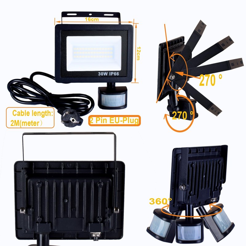Etrogo 30 W LED Spotlight with Motion Sensor Outdoor Remote
