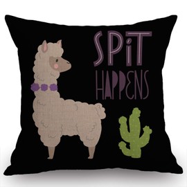 Swono Cactus Hand Drawn Cartoon Pillow Cover with Lettering Quote Spit Throw Pillow Cover Cushion Case for Home Decor Sofa Couch 18" x 18" Inch Cotton Linen Farmhouse Decorations