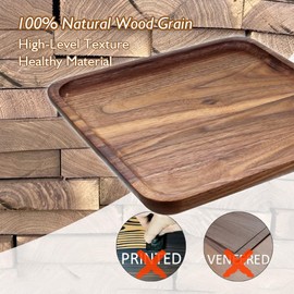 GLIBBUL Wooden Serving Tray Walnut Wood Breakfast Platter Food Snack Dessert Coffee Tea Decorative Vanity Tray with Edge for Kitchen Living Room Bathroom Bedroom Home Decor (Medium, Square)