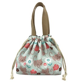 enyuwlcm Mini Lunch Tote Pouch Reusable Small Cute Lunch Bag with Drawstring Suitable for Girls Women Cat Green