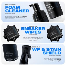 NRS Industries Essential Shoe Cleaning Kit for Leather, Suede Sneakers and Gym Shoes, Cleaner, Brushes, Stain Shield and Wipes, 7-Piece Set