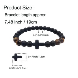 Christian Cross Beaded Bracelet for Men Women – 8MM Natural Stone Stretch Link Charm Chakra Bracelet, Religious Cross Jewelry for Faith, Baptism, Medium, Stone, no gemstone