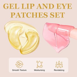 15 Pcs 24K Gold Eye Patch & 15 Pcs Crystal Lip Mask, Hydrating Collagen Gel