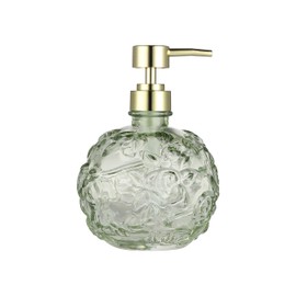 Indecor Home Sage Green Floral Embossed Glass Soap Pump Dispenser, Refillable Soap Dispenser for Bathroom, Kitchen, and Countertop, Eco-Friendly, Stylish Home Accessory, Sage Green