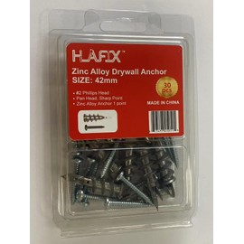 HLAFIX Fastener Self-Drilling Zinc AlloyDrywall Anchors with Screws Blister Kit of 30pcs, 15pcs Zinc Alloy Drywall Anchors, 15pcs #8x1-1/4 Pan Head Screws, Drywall Anchors Hold 50Lbs