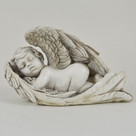 Vintage Cherub Wrapped in Wings Frost Proofed Stone Polyresin Angel Child. Indoor Outdoor Garden Decor L17cm