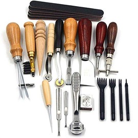 19 piezas Herramientas y suministros para artesanías de cuero Kit de cuero de con ranurador de costura, punzón para coser Punzonado Corte Costura Fabricación de artesanías de