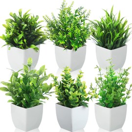6 Pcs Plantas Artificiales,Mini Plantas Verdes Artificiales,Plantas Artificiales Decorativas,Plantas en Macetas para Decoración del Hogar,Interior... 
