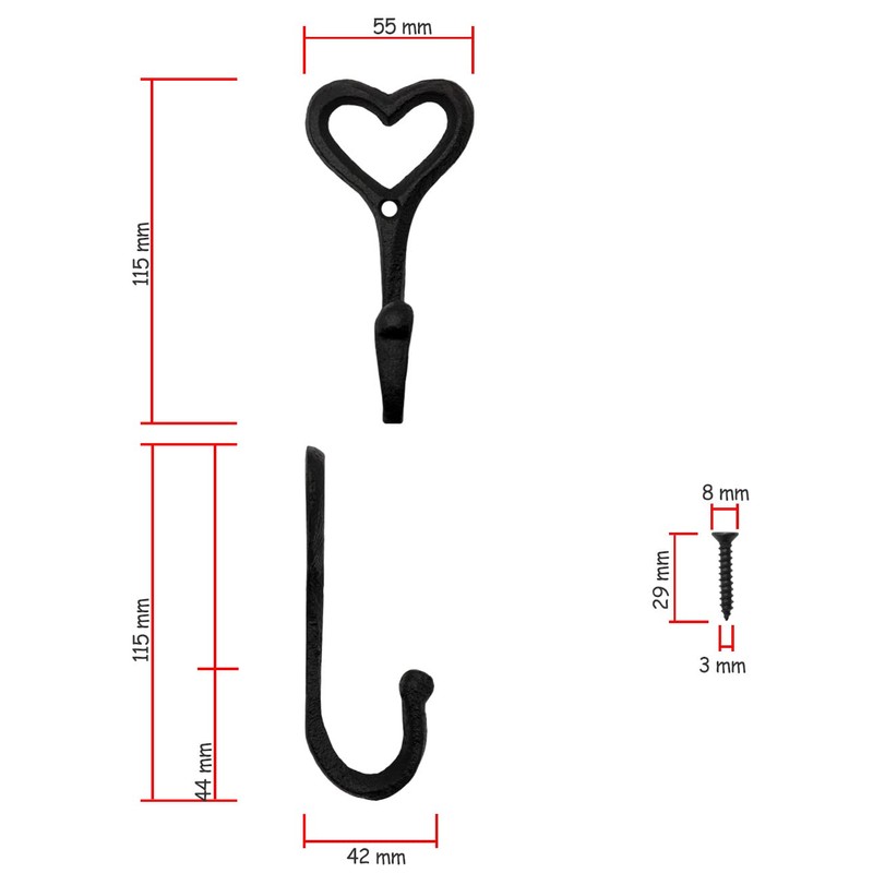 FUXXER Rustic Iron Hooks Cast Iron Heart Design Coat Hooks