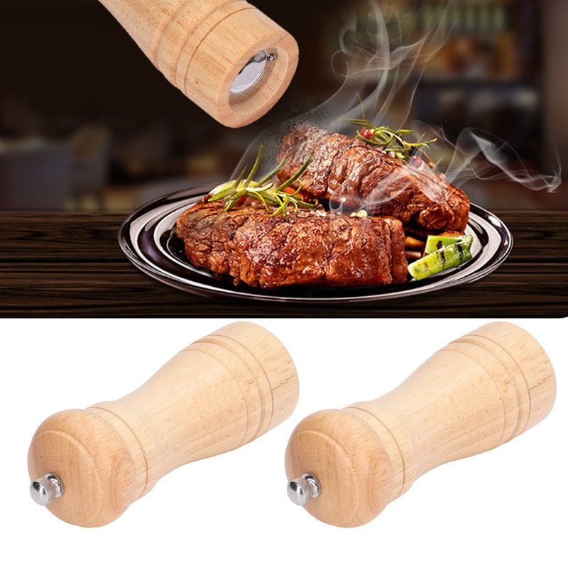 2pcs Wood Salt and Pepper Grinder Adjustable Coarseness Wooden Pepper