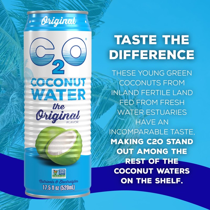 C2O Original Coconut Water, 17.5 Fl Oz (Pack of 12)