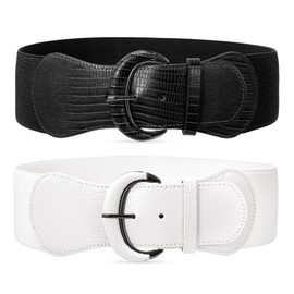 JasGood Pack of 2 Women's Wide Elastic Waist Belt Vintage Belt Waist Belt for Women Dresses, black/white