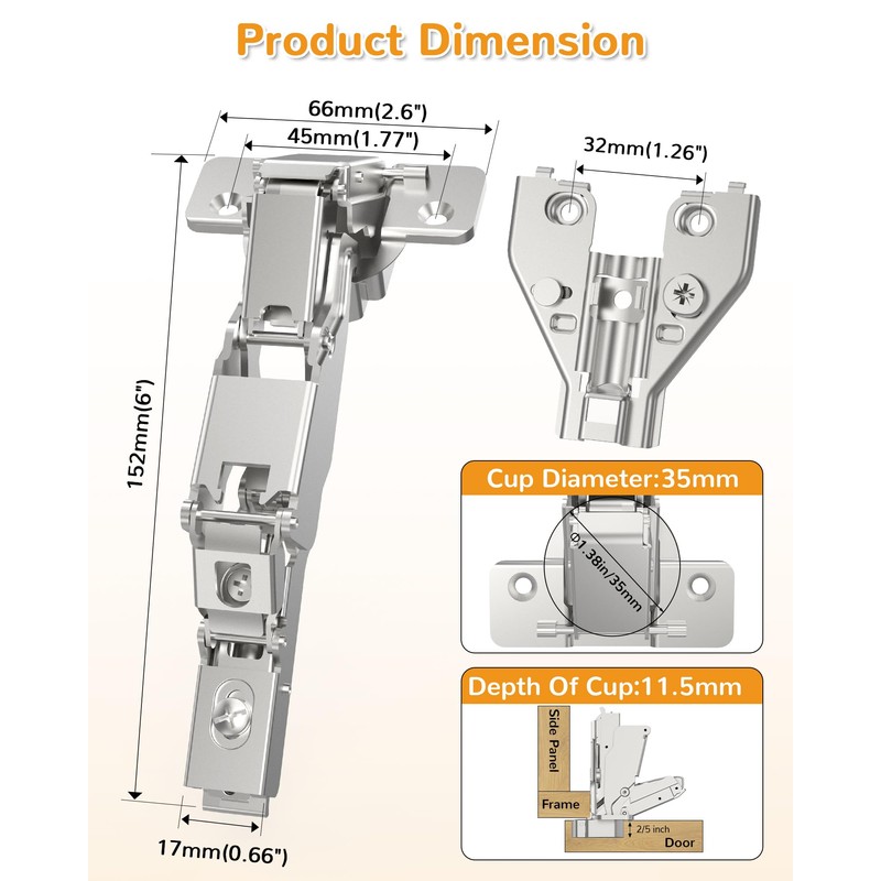 Chibery 2 Pack 165 Degree Soft Close Kitchen Corner Hinges,