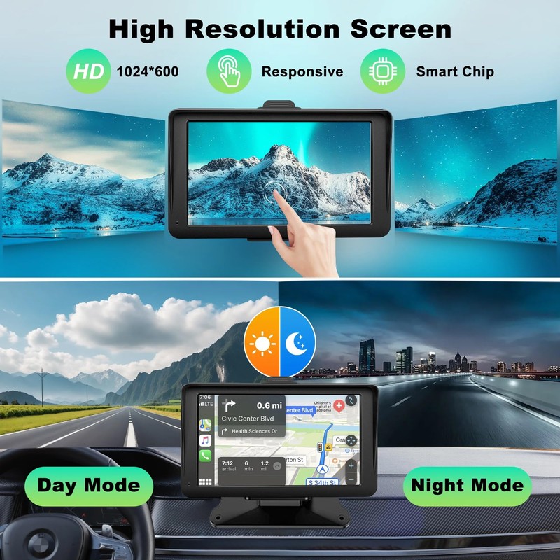 Apple Carplay Screen for Car, 7" HD Portable Wireless Apple