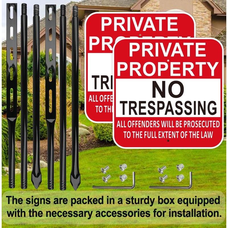 Private Property No Trespassing Sign with 54 Inch Black Metal
