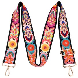 Greaciary Wide Purse straps Crochet Flower replacement crossbody for Handbag Adjustable Embroidery Knit Guitar Shoulder strap (Multi Black color)