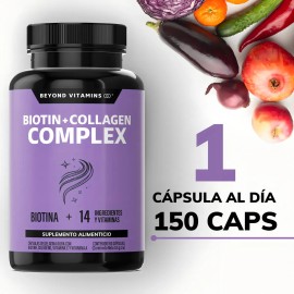Biotin  Collagen Complex - Contiene Biotina  Colgeno  15 Ingredientes Y Vitaminas - Colageno Biotina - Multi Collagen Peptides - Vitybell Vitaminas...