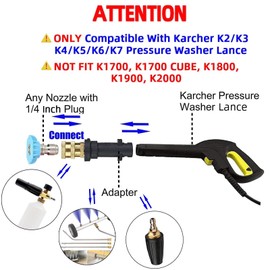 Pressure Washer Gun Adapter - with 1/4 Inch Quick Connection Socket, Compatible with Karcher/Kärcher K Series K2, K3, K4, K5, K6, K7 Pressure Washer (Pack of 2)
