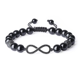 COAI Adjustable Schorl Men's Bracelet with Charm, Copper, Schorl