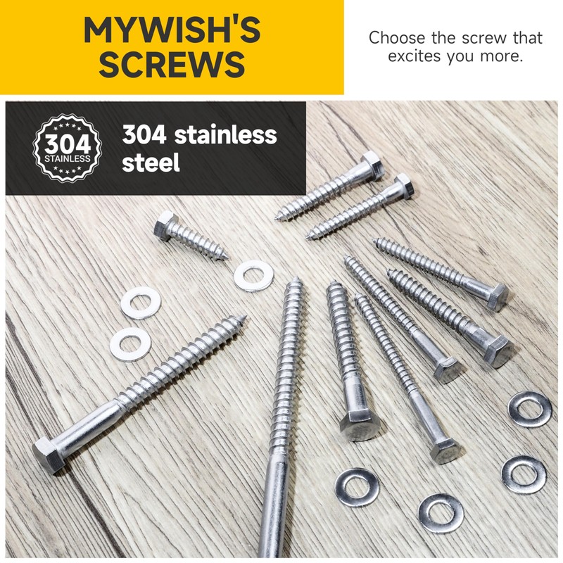 MYWISH (10Sets) 3/8" x 3" Hex Head Lag Bolts, Heavy