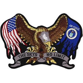 US Air Force Eagle Patch 11" | "The Skys No Limit Military Veteran American Flag Patriotic | Large Embroidered Iron On - by Nixon Thread Co.