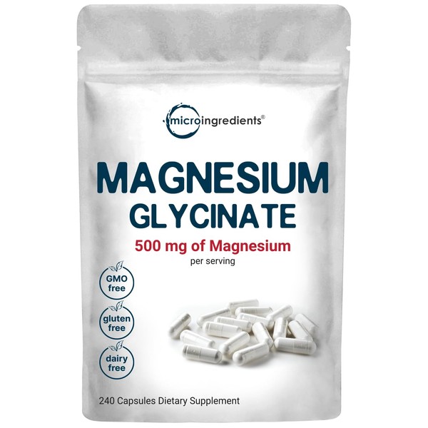 Magnesium Glycinate 500mg Per Serving, 240 Capsules | Potent Elemental Form, 100% Chelated, High Absorption | Healthy Muscle, Bones, & Mood Support Supplement | Non-GMO
