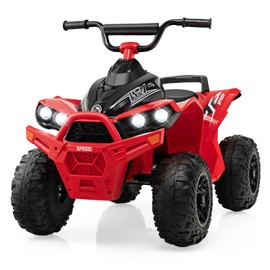 HONEY JOY 12V Ride On ATV, Battery Powered Electric Vehicle for Kids with Tread Tires, Forward/Backward, Horn, Music, Lights, High/Low Speed, 4 Wheeler Ride On Quad, Gift for Boys Girls (Red)